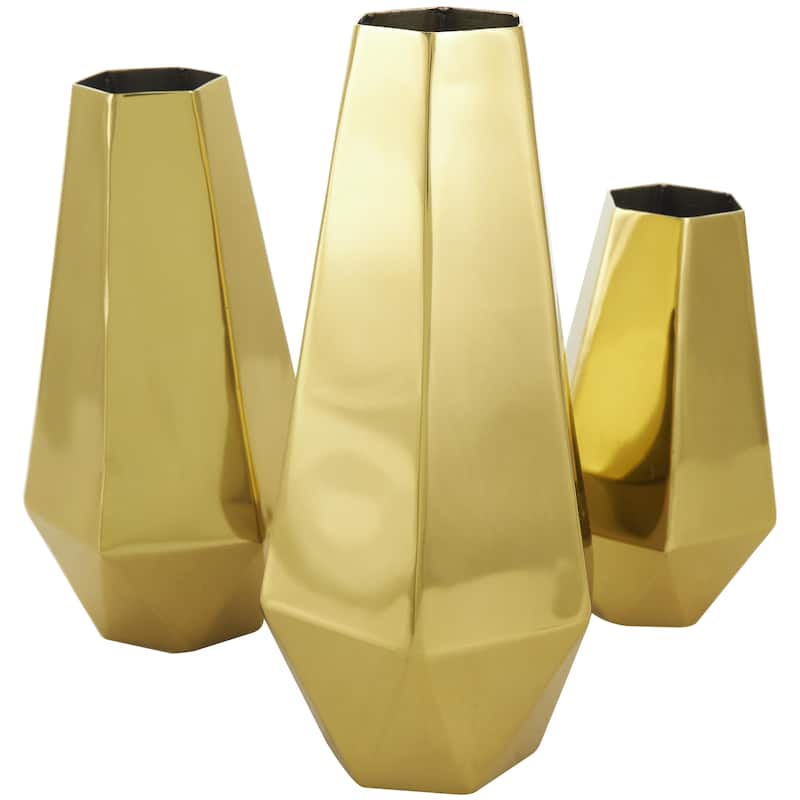 Stainless Steel Metal Geometric Hexagon Shaped Decorative Vase with Varying Heights - Set of 3 Gold - Roche River Decor