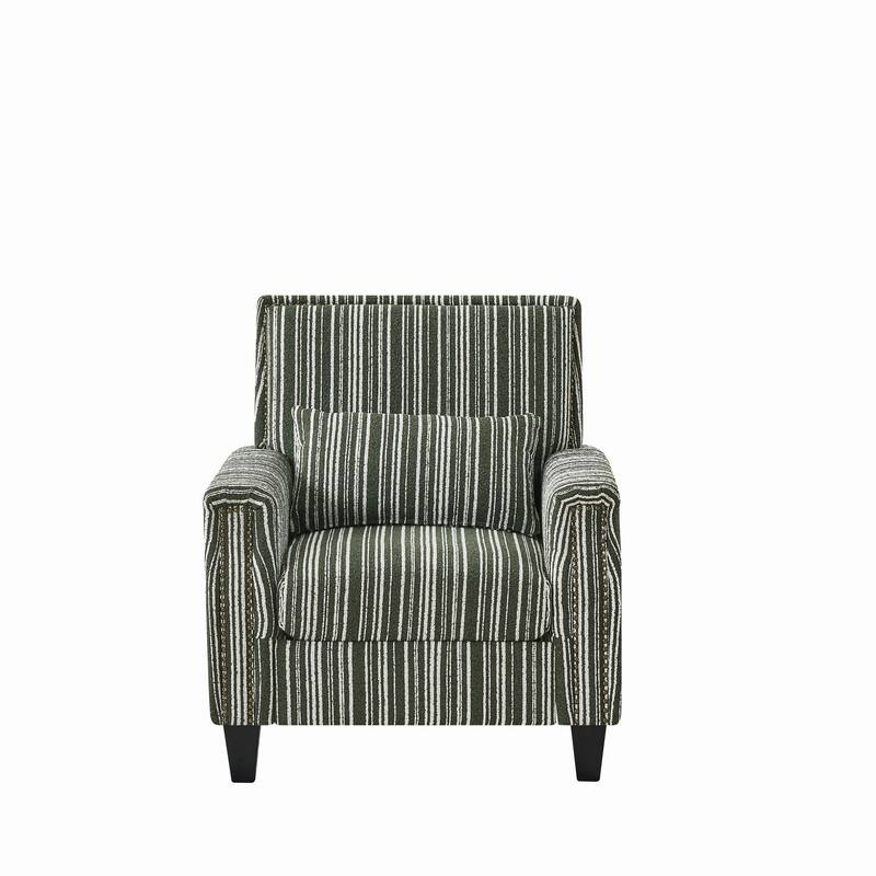 Modern Accent Chair with Arms,Comfy Upholstered Armchair for Living Room,Grey and White Striped Armchair with Nailhead Trim