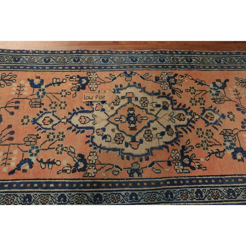 Orange Medallion Hamedan Persian Runner Rug Handmade Wool Carpet - 3'2"x 9'4"