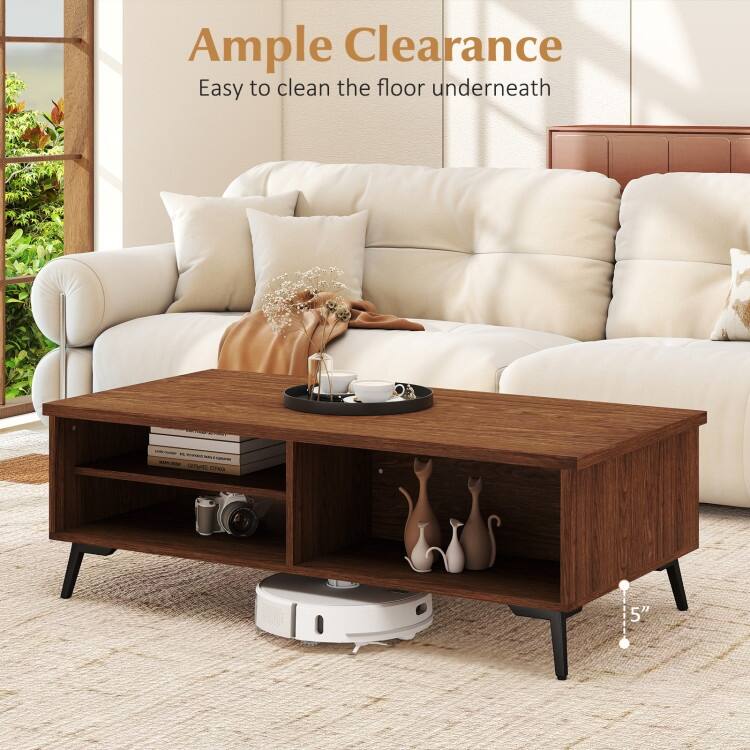 Engineered Wood Metal Coffee Table 2 Shelves 2 Compartments - 47" x 23.5" x 16"