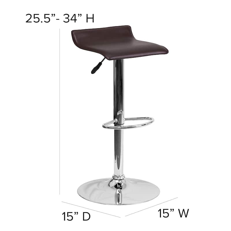 2 Pack Contemporary Vinyl Adjustable Height Barstool with Solid Wave Seat - 15"W x 15"D x 25.5" - 34"H