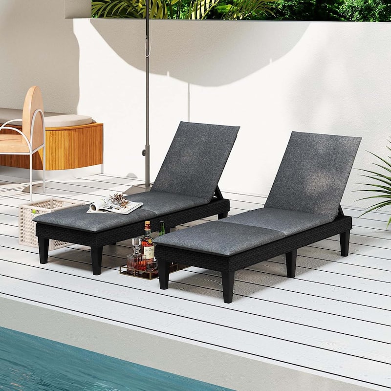 Outdoor Chaise Lounge Chair Rattan Recliner w/ Removable Cushion