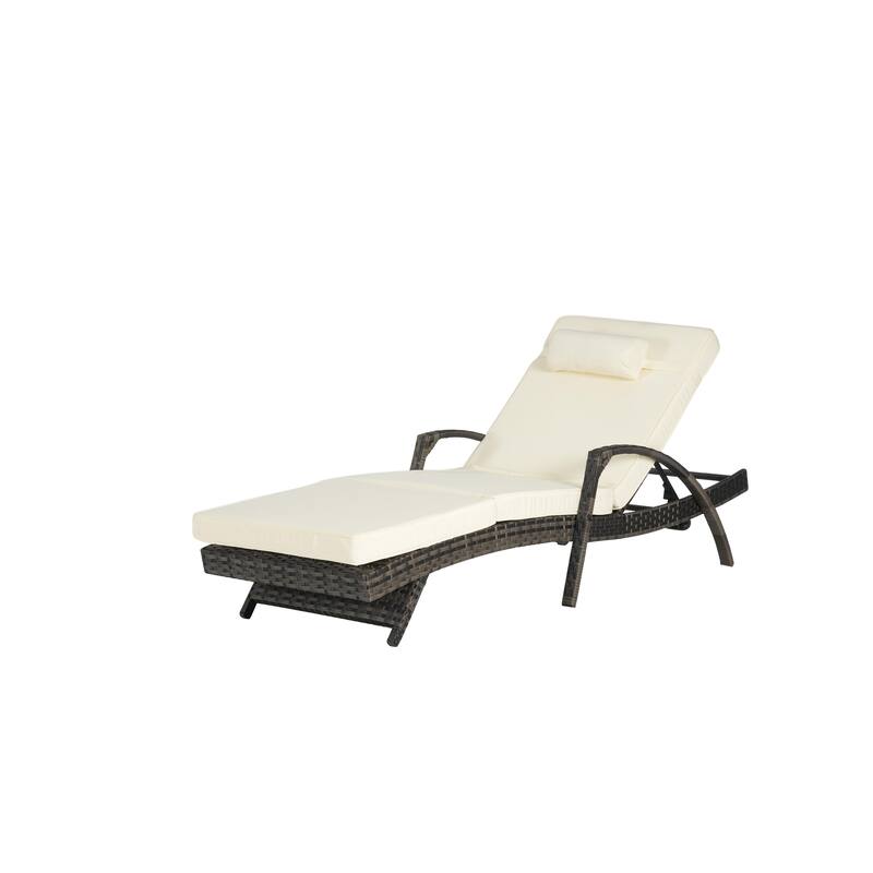 Outdoor Wicker Long Reclining Chair Set of 2, Wicker Reclining Lounge Chair Lawn Sunbathing Chairs for Beach Poolside Garden