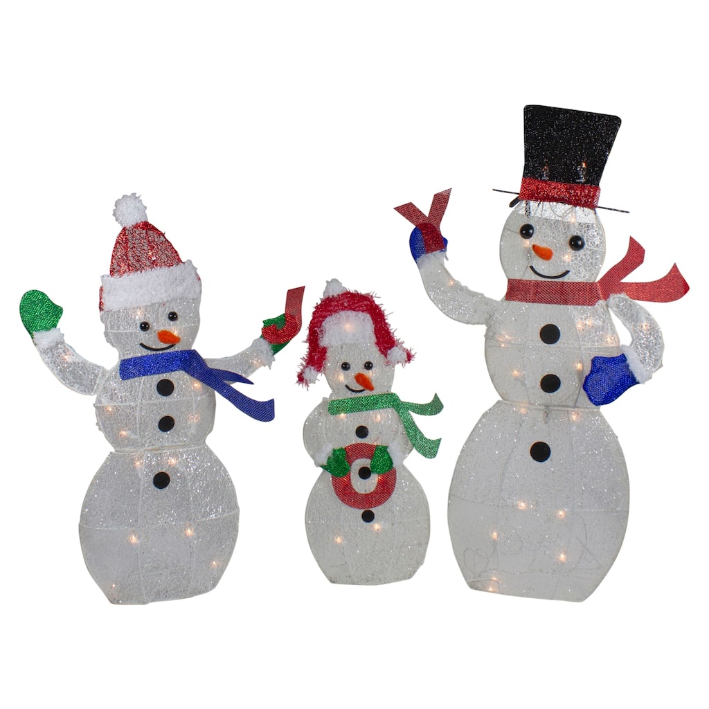 Set 3 Lighted Glittering Mesh Snowmen JOY Outdoor Christmas Decoration - 29