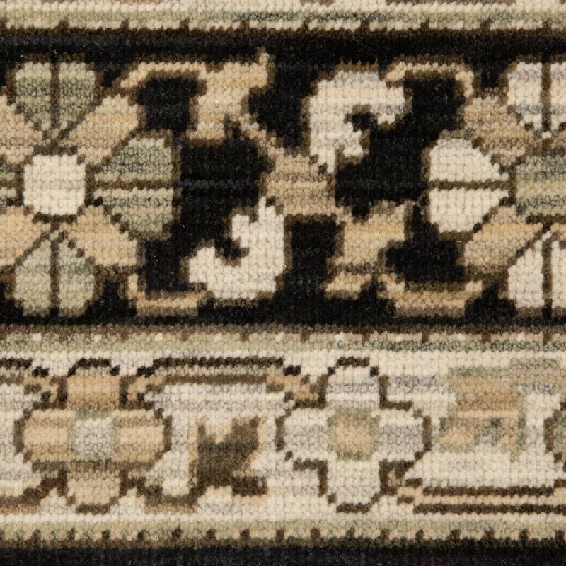Adelaide Traditonal Bordered Floral Black/ Beige Wool Blend Area Rug