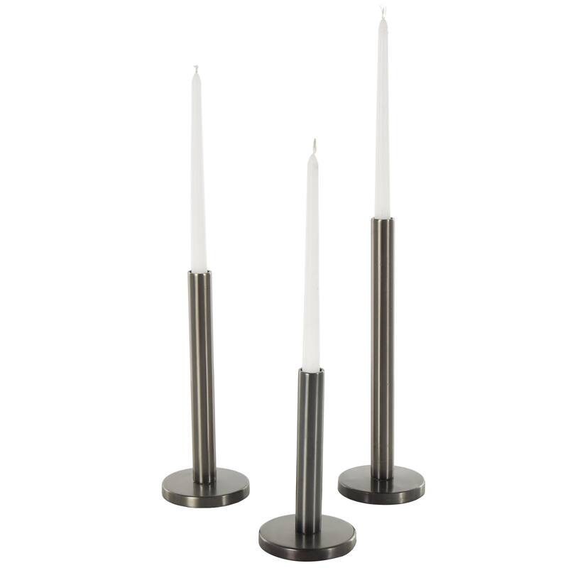 Silver Stainless Steel Metal Slim Decorative Candle Holder with Round Base (Set of 3) - 4"W x 4"L x 13"H