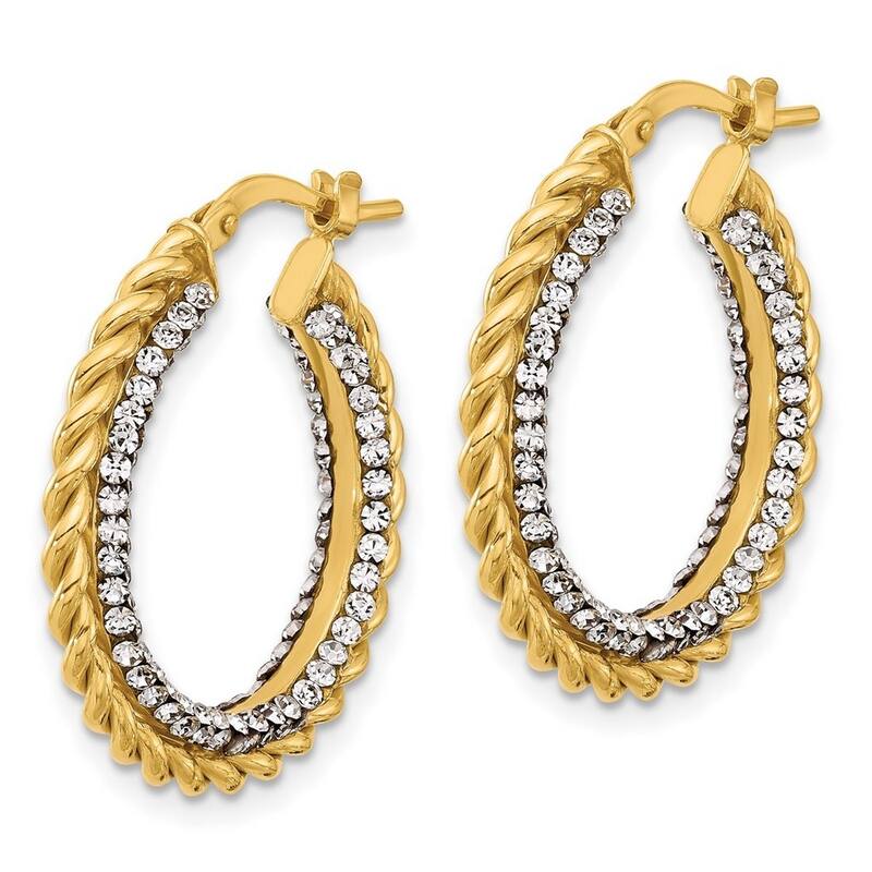 Curata 14k Yellow Gold Italian 3.75mm Elegant Crystal with Braided Hoop Earrings - 15mm or 25mm