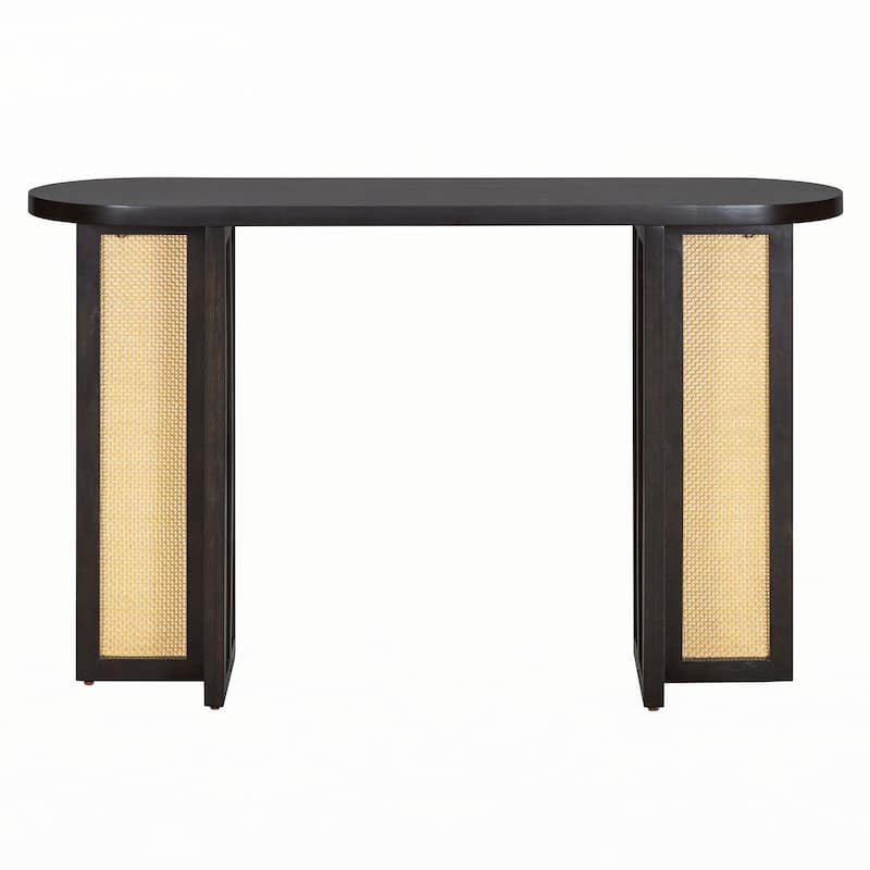 Farmhouse Rattan Console Table Entryway Table,Espresso