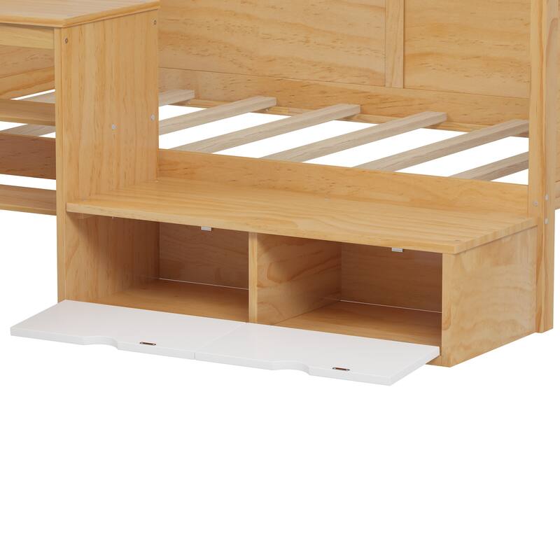 Multi-functional Wooden Twin Size Daybed with Storage, Study Desk, and Matching Stool