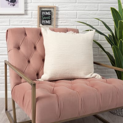 Sevita Solid Turkish Cotton Fringed Throw Pillow