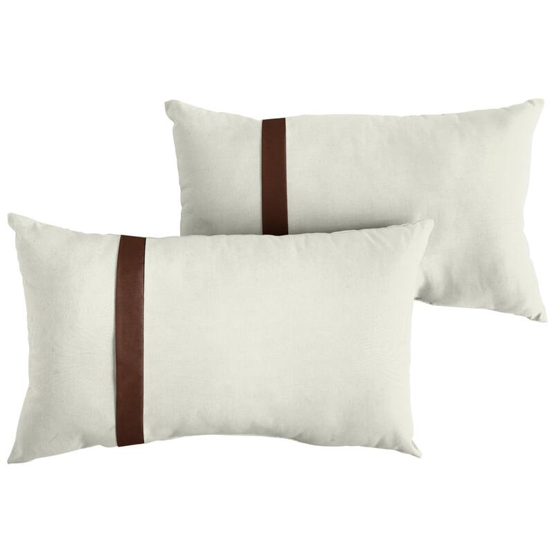 Sorra Home Sunbrella Outdoor Single Large Flange Pillow Set of 2 - Sunbrella - Canvas Natural/Canvas Bay Brown - 14 in H x 24 in W x 6 in D