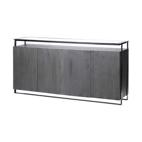 Vidro III Glass Top 4 Solid Wood Door w/ Metal Frame Sideboard - 72.0L x 18.0W x 35.8H
