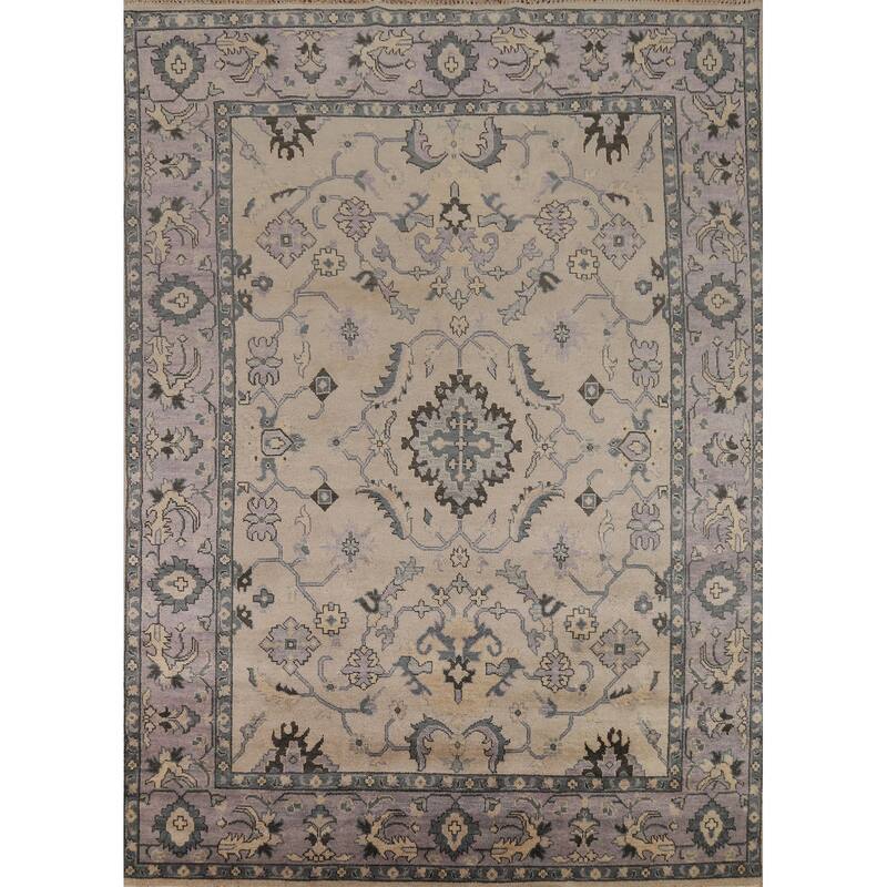 Oushak Indian Area Rug Handmade Beige Floral Wool Carpet - 9'0"x 11'7"
