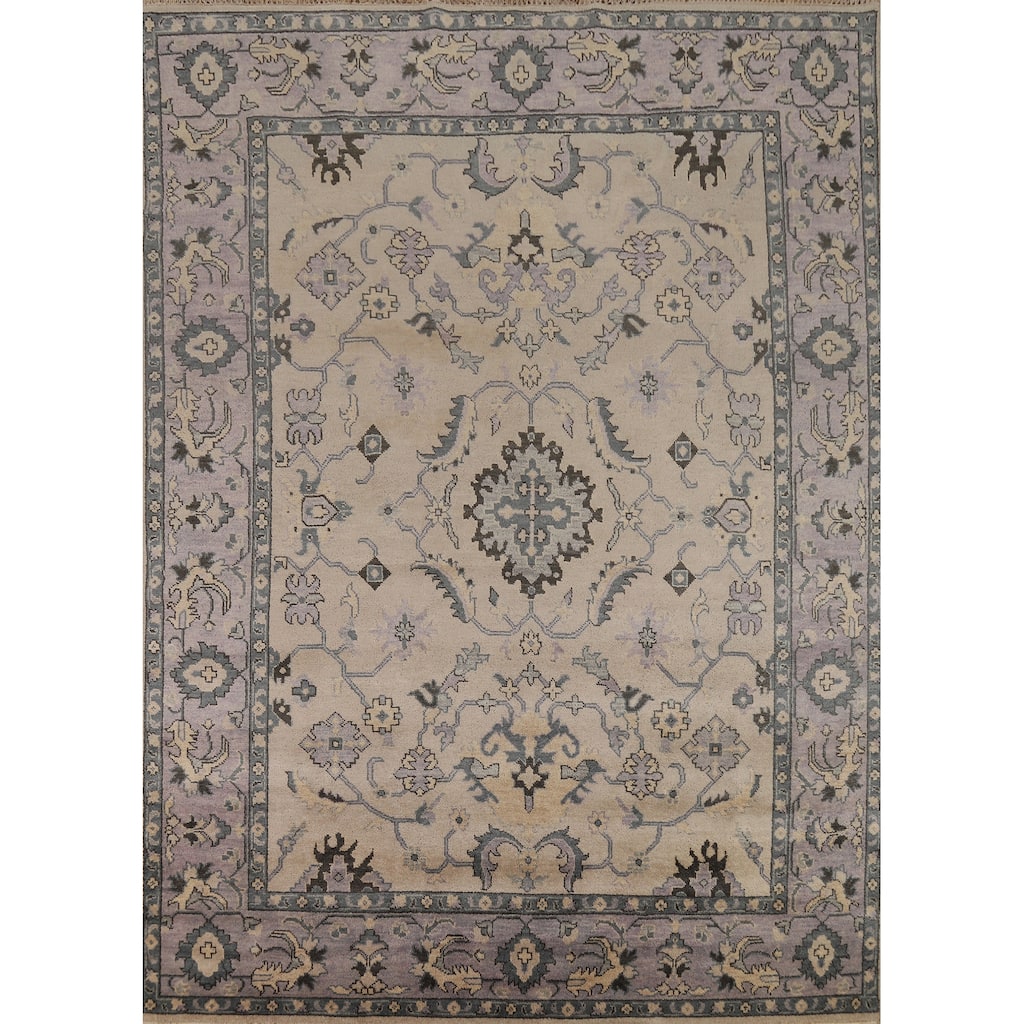 Oushak Indian Area Rug Handmade Beige Floral Wool Carpet - 9'0"x 11'7"