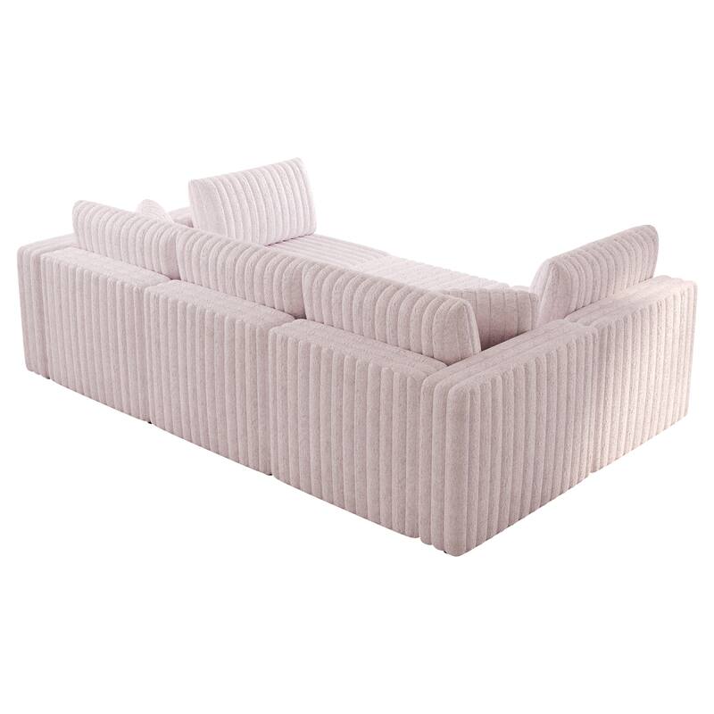 106.3" Soft U-shaped 6-Person Sofa with 30.7" Hydraulic Lift Ottoman, Light Pink, Modular Design