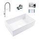 preview thumbnail 1 of 8, Turner Crisp White Fireclay 30" Single Bowl Farmhouse Apron Front Undermount Kitchen Sink with Bruton Chrome Faucet Kit
