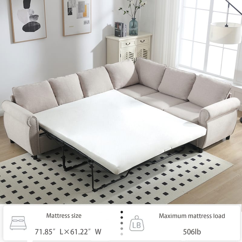 2 in 1 Pull Out 6 Seater L Shaped Sleeper Sectional Sofa Couch