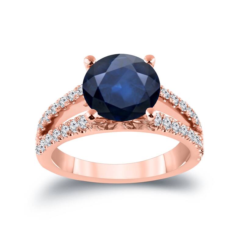 Auriya 14k Gold 1 3/4ct Blue Sapphire and Diamond Engagement Ring 1/2ctw (H-I, SI1-SI2) - Rose - 5