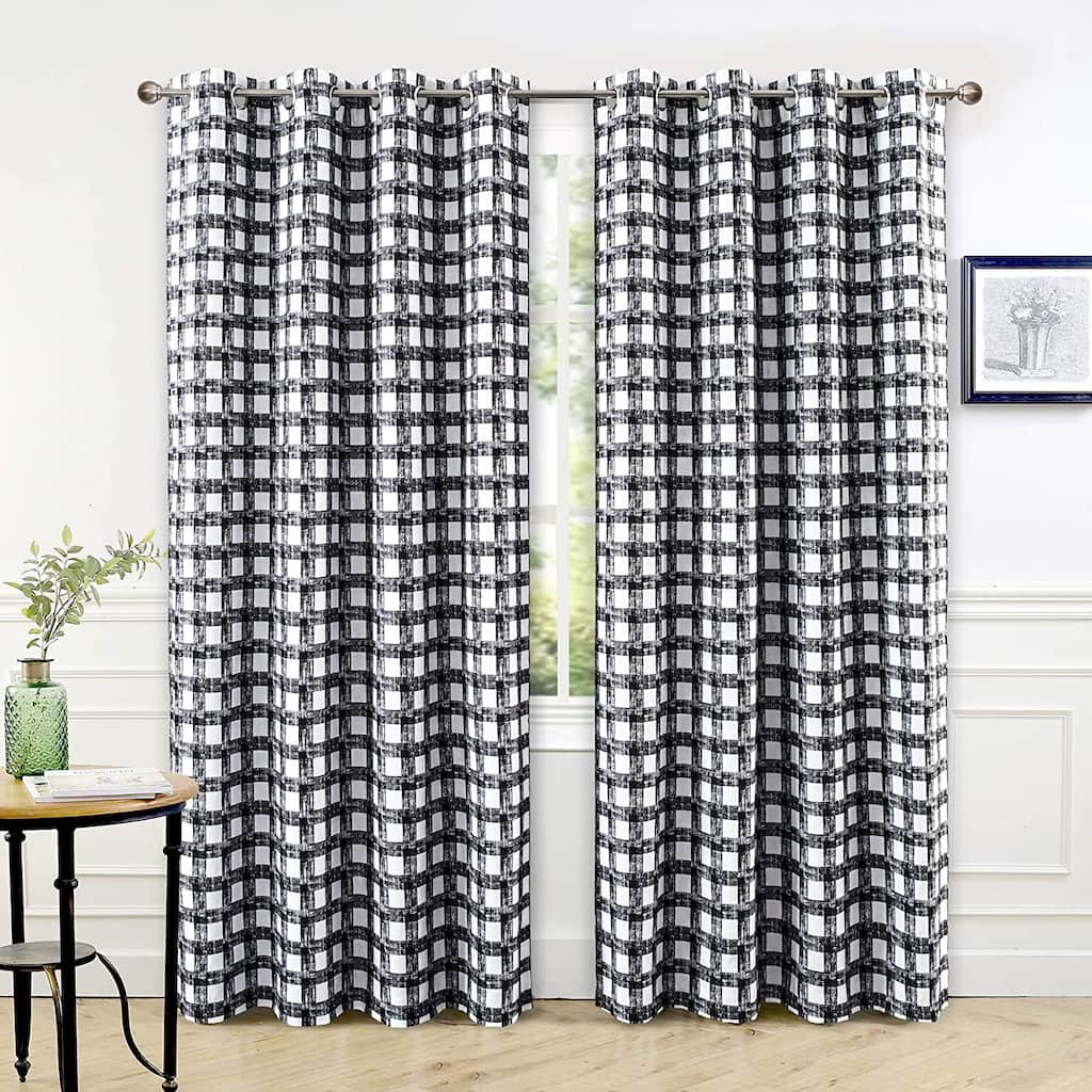 DriftAway Checked Plaid Printed Pattern Farmhouse Lined Blackout Thermal Insulated Window Curtain