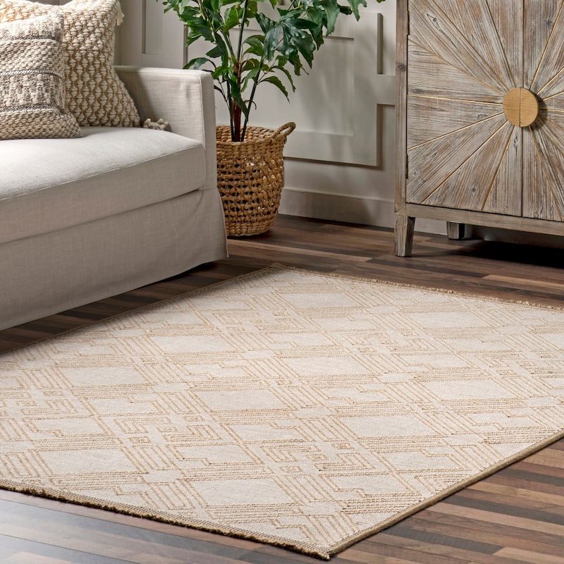 Nuloom Geometric Trellis Jute Fringe Area Rug