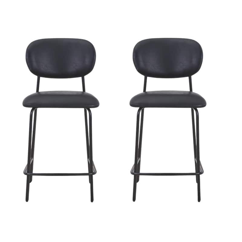 HomeRoots Set of Two 26" Black Faux Leather and Metal Counter Height Bar Chairs