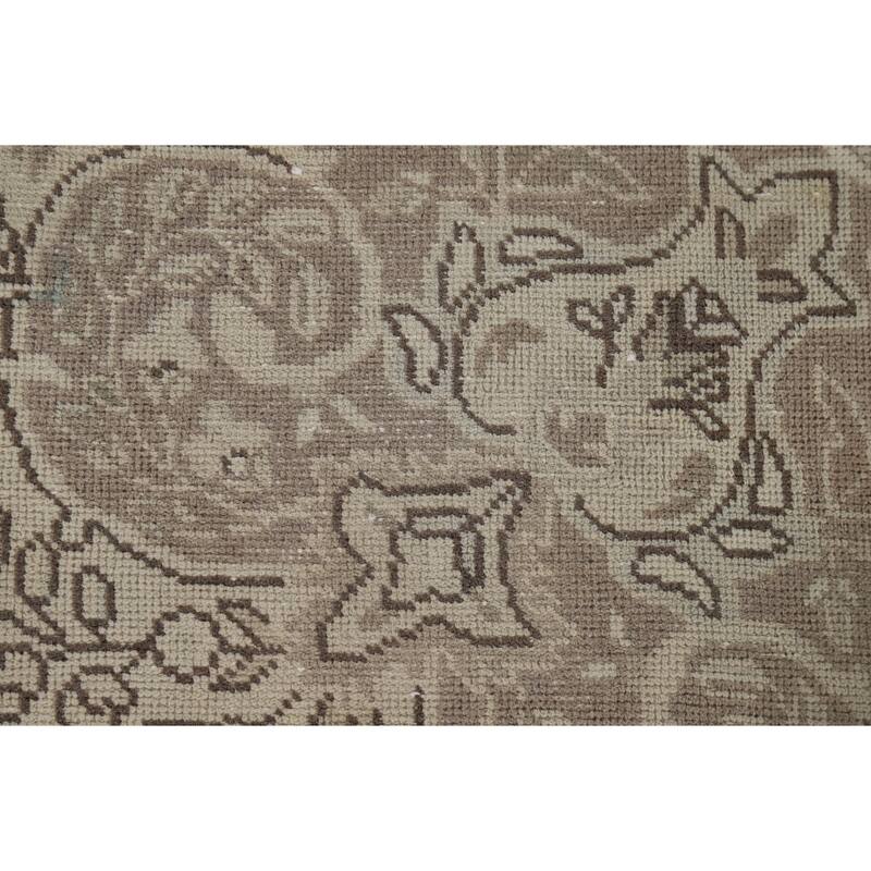 Beige Distressed Tabriz Vintage Persian Rug Hand-Knotted Wool Carpet - 6'9" x 9'6"