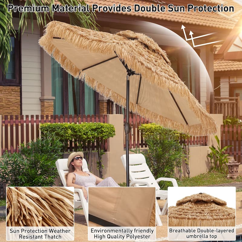 Ainfox 7.5/9 ft Hula Tiki Outdoor Umbrella, Thatched Beach Umbrella