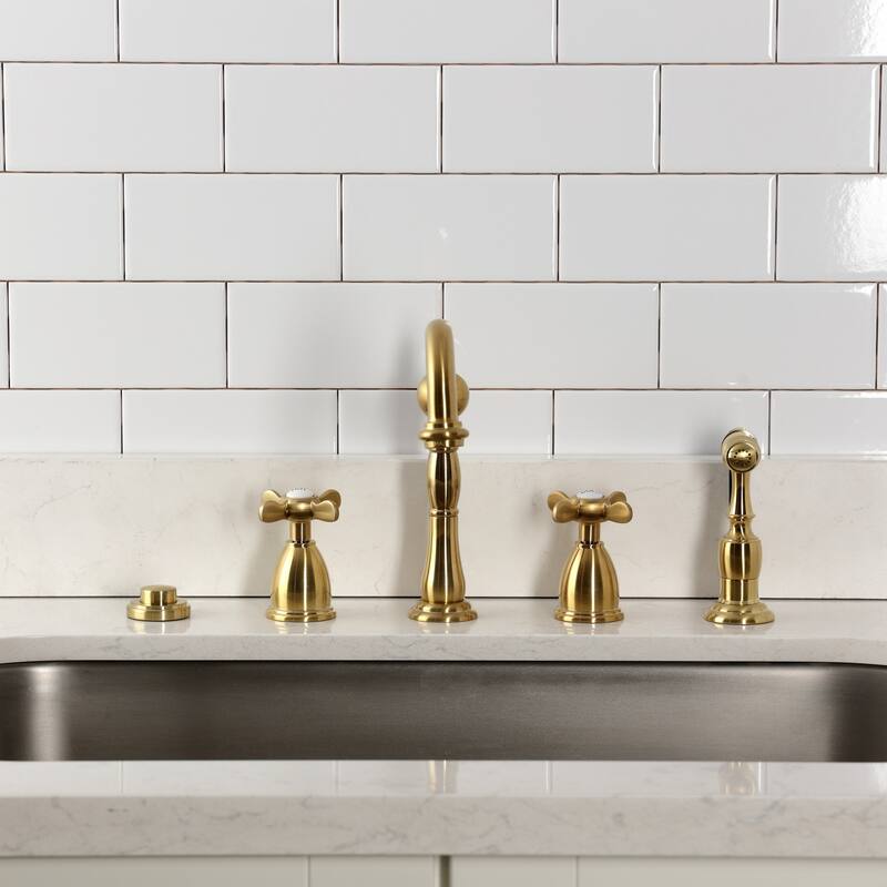 Kingston Brass Heritage Cross Kitchen Faucet with Side Spayer