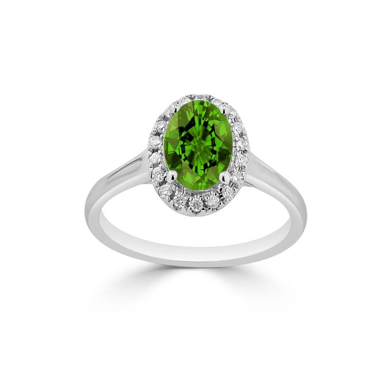 Auriya Classic 1ct Oval Peridot and Halo Diamond Engagement Ring 1/8cttw 14k Gold