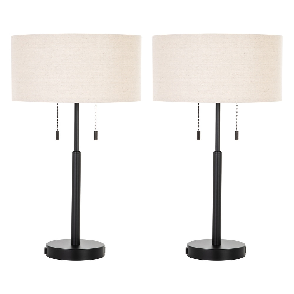 Cedar Hill Table lamp with USB charge port and AC outlets Black LED Touch  Table Lamp with Fabric Shade (Set of 2) in the Table Lamps department at