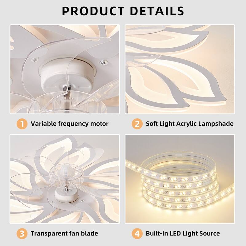 30'' 7 - Blade Ceiling Fan with LED Lights，Indoor Remote Control Ceiling Fans with Lights