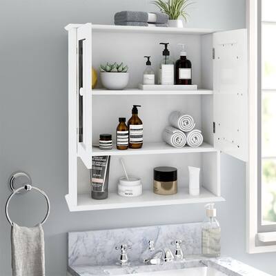 White wood Bathroom Storage Wall Cabinet