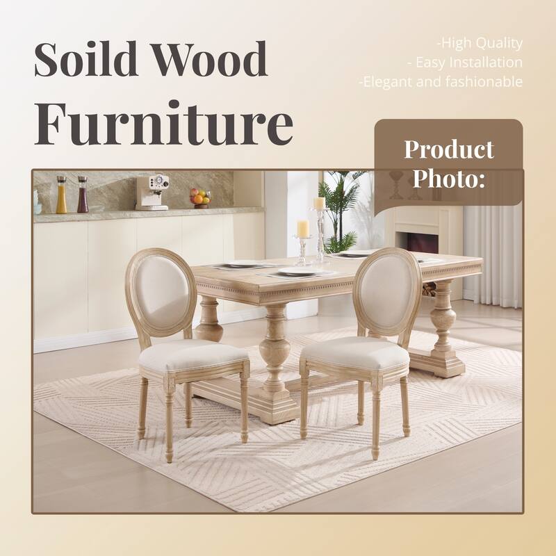 French Country Dining Chairs Set of 2, Upholstered Chairs with Round Back, Wire drawing and carving techniques ,Disassemblable