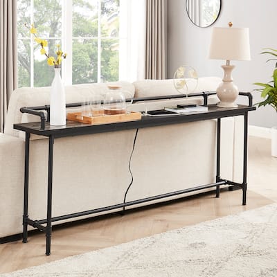 Console Table with 2 Outlet and 2 USB Ports for Living Room and Hallway