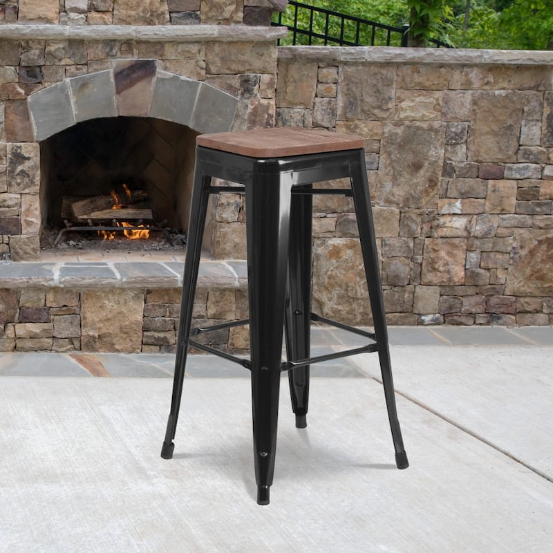 Indoor/Outdoor Backless Bar Stool with Poly Resin Seat