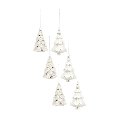 6ct Silver Glass Christmas Tree Ornaments 5.75"