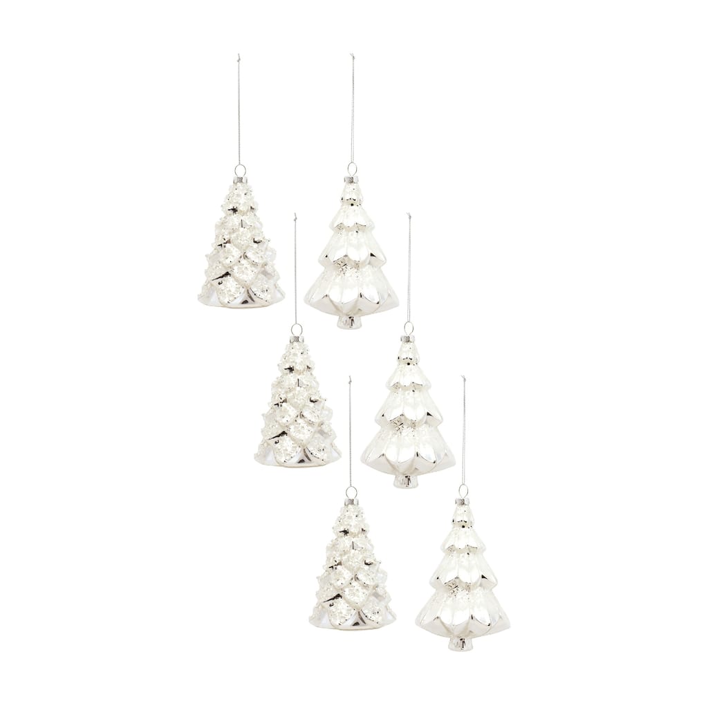 6ct Silver Glass Christmas Tree Ornaments 5.75"