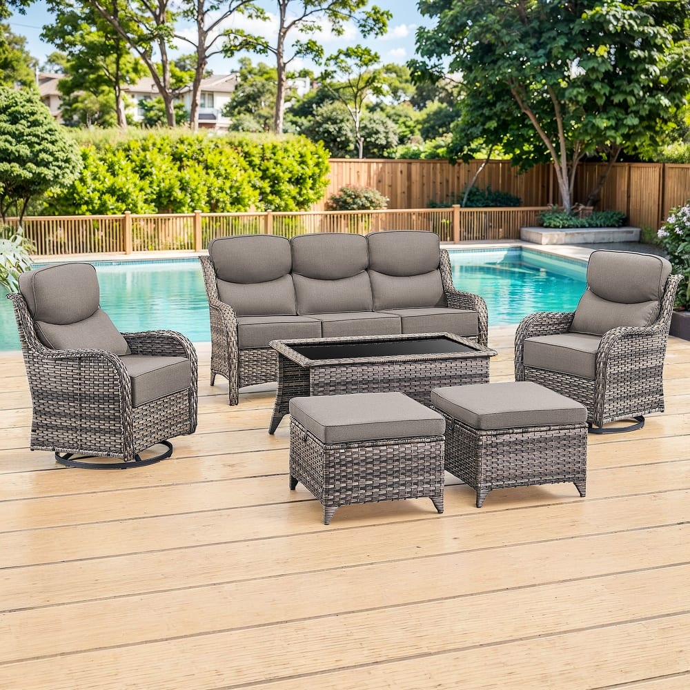 Gymojoy 6-Piece Patio Furniture Set with Swivel Glider Chairs, 6-Inch Ultra-Plush Cushions & Water-Resistant Olefin Fabric