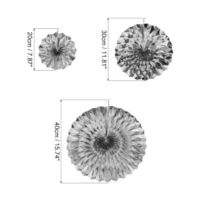 Hanging Paper Fans Party Set 6Pcs Decoration for Home Birthday Wedding Silver - Silver