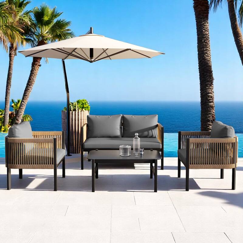 Modular Multi-Person Outdoor Sofa Set with Tempered Glass Table - Ideal for Garden, Backyard, and Balcony - Grey