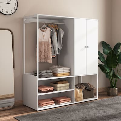 White Wardrobe Closet – Spacious 2-Door Storage Cabinet with Shelves & Hanging Rod, Ideal for Bedroom, Living Room.