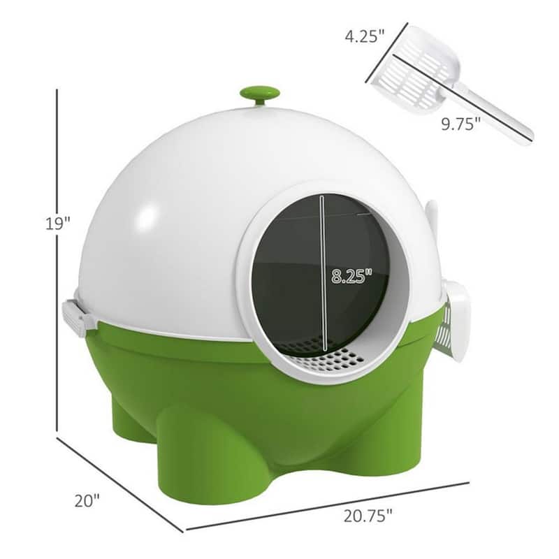 Dark Green and White Enclosed Cat Litter Box with Scoop and Sand Drain Enclosed Privacy