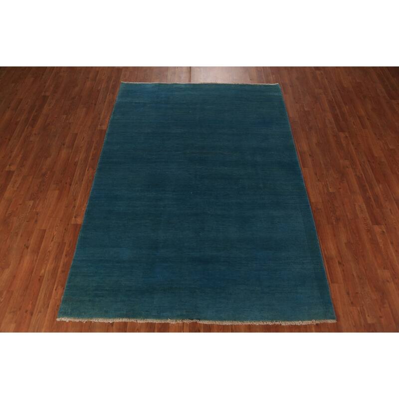 Blue Gabbeh Modern Area Rug Handmade Oriental Blue Wool Carpet - 5'6" x 7'10"