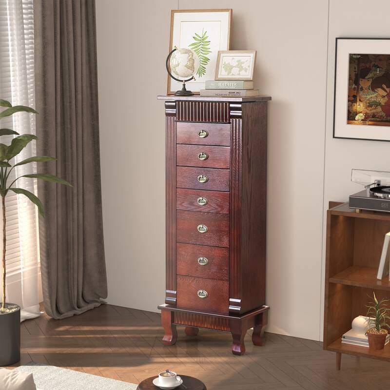 AVAWING Stand Up Jewelry Cabinet with 7 Drawers and 12 Necklace Hooks