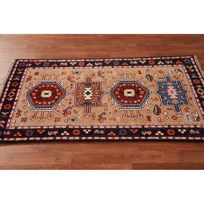 Geometric Khotan Indian Foyer Rug Handmade Wool Carpet - 2'10"x 5'0"