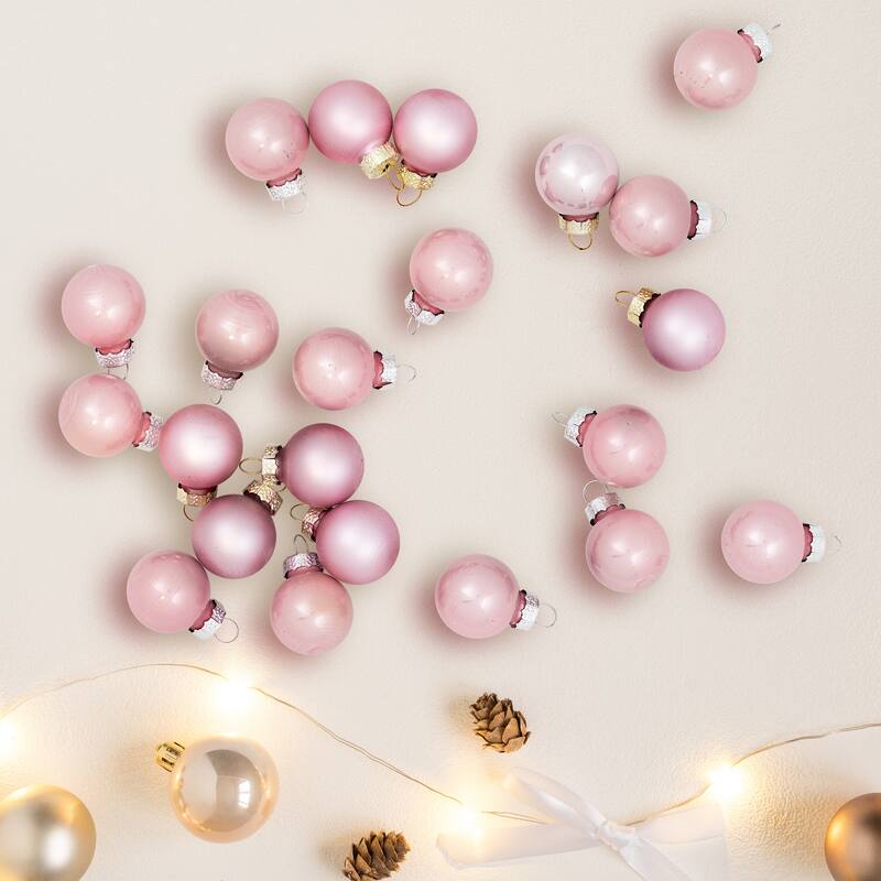 2-Finish Glass Christmas Ball Ornaments - 1" (25mm) - Baby Pink - 24cy