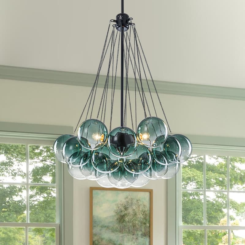 Modern Glam Cluster Gradual Colored Glass Bubble Chandelier - Green