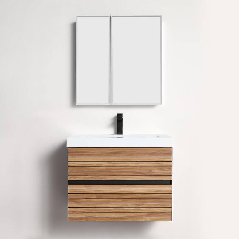Blossom 30" Floating Bathroom Vanity with Acrylic Sink, Modern Design - Maple Finish - Maple Strip