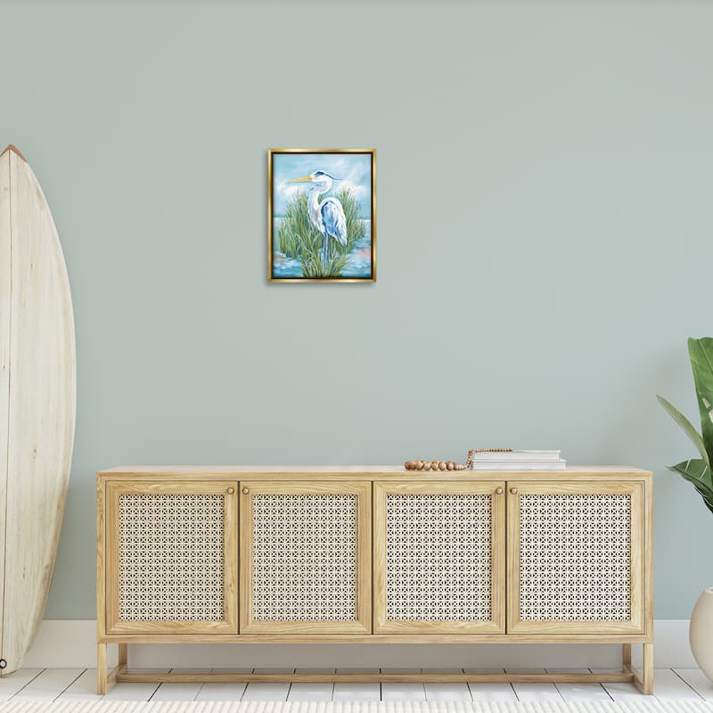 Stupell Coastal Heron Bird Framed Floater Canvas Wall Art Design By Diane Kater