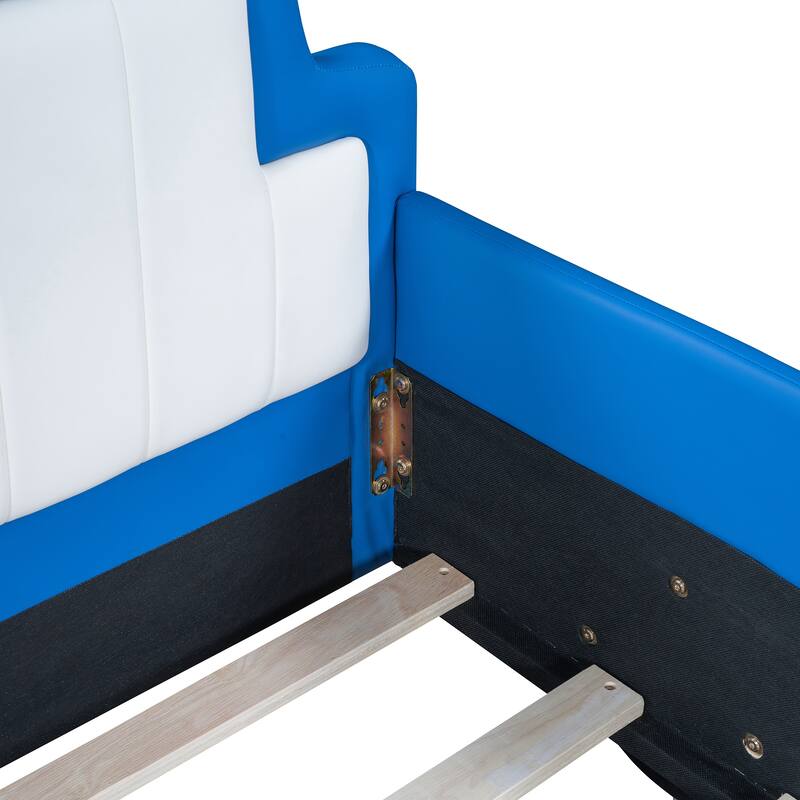 Race Car-Shaped Twin Platform Bed with Wheels, Blue